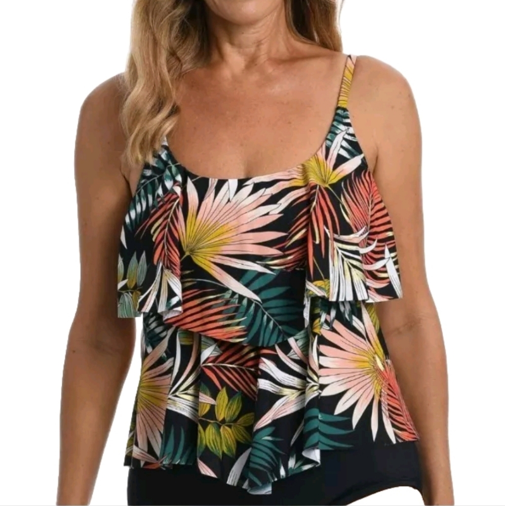 Maxine Of Hollywood Women's Standard 2-Tiered Ruffle Tankini Swim Top Sz Small
